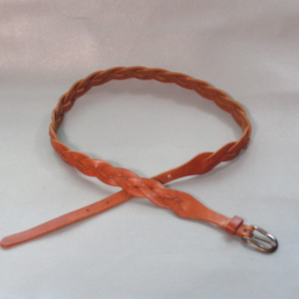 Vtg GAP Braided Belt Women M Brown Leather Bronze Tone Buckle Skinny
